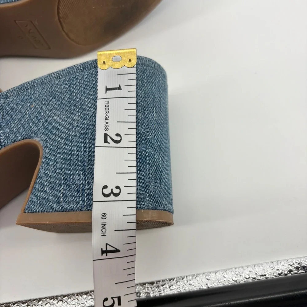 Nine West Womens 7.5 Blue Denim Platform Slides WNBEAS7-C Block Heel Mules